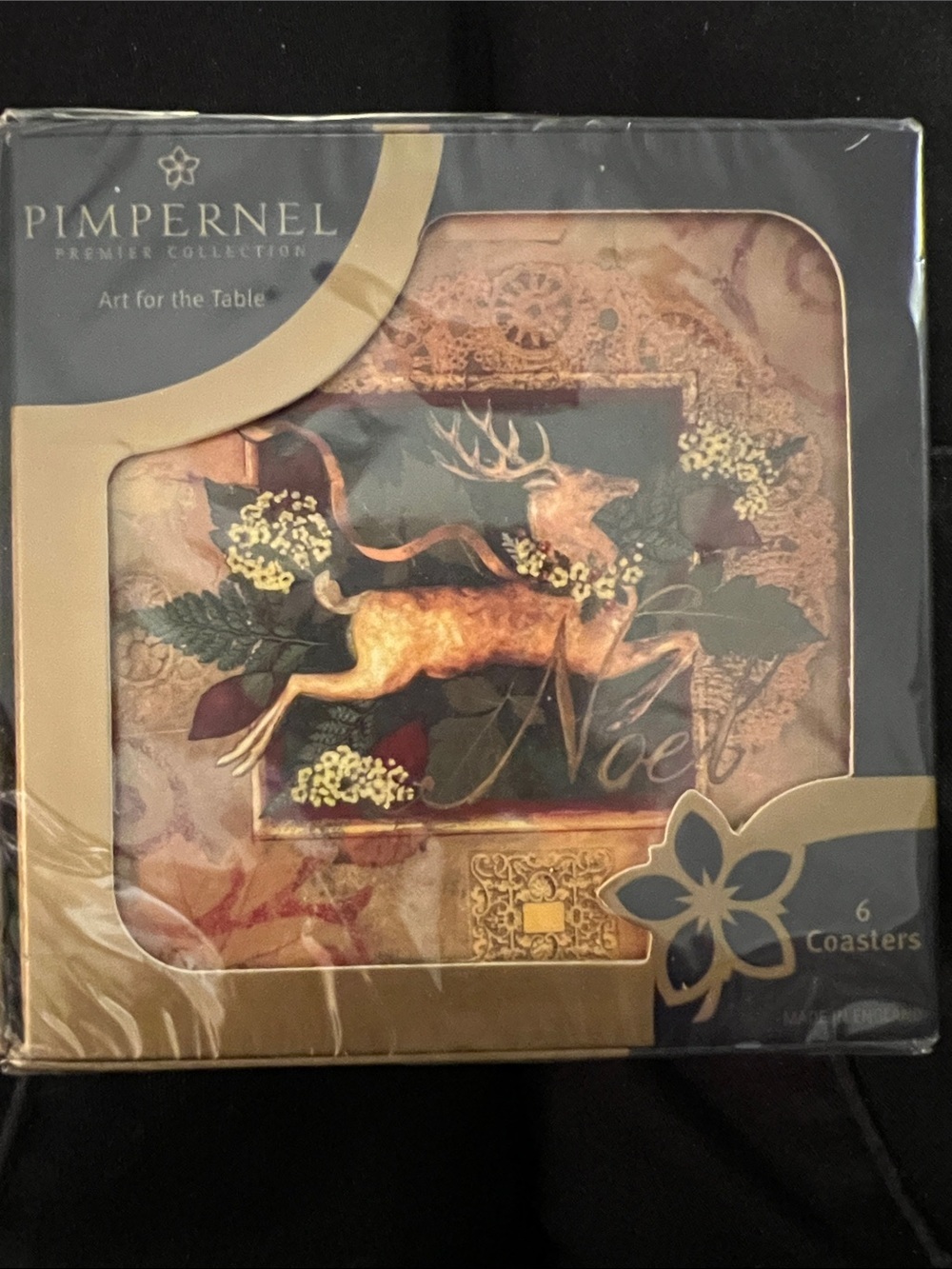 Pimpernel Premiere Collection Vintage Reindeer Collage Noel Coasters 6